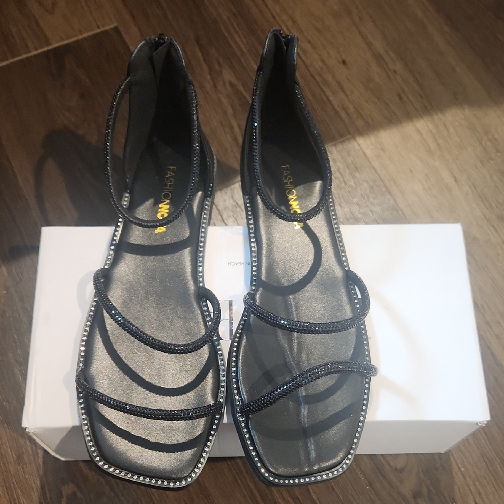 Black Strappy Sandals - Flats